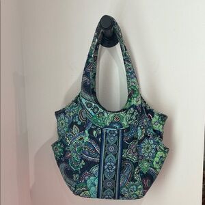 Vintage Vera Bradley in greens, blues, purple & burgundy bag with wallet